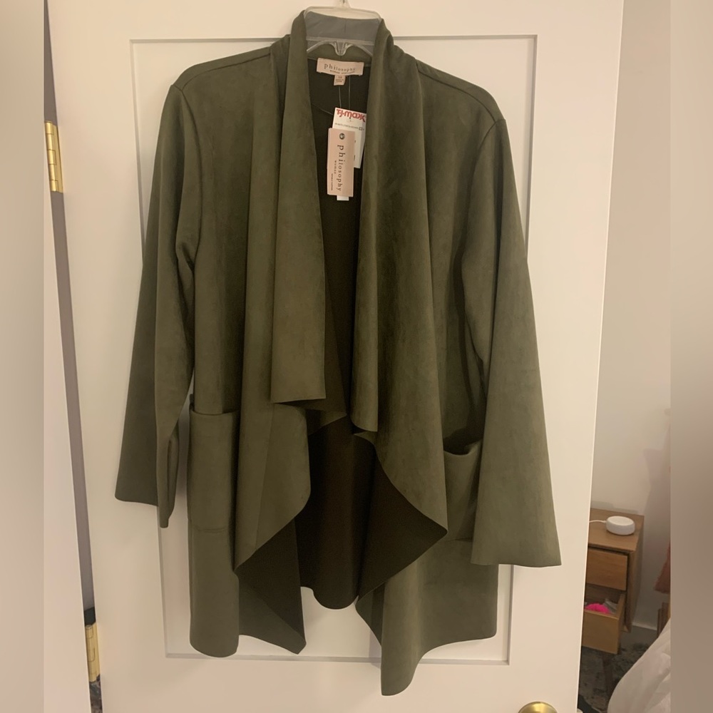 Philosophy Plus Faux Leather Draped Front Jacket 1X